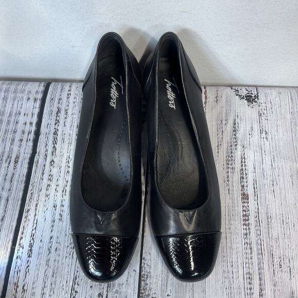 Trotters Black Leather Slip On Heels Shoes size 9.5 N Comfort Supper Career - Picture 4 of 12